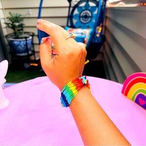 Handmade Colombian rainbow beaded bracelet